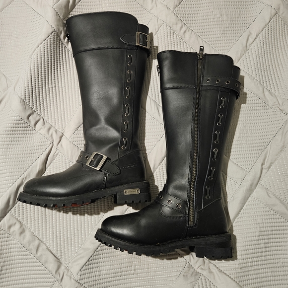 Xelement Shoes - Xelement Sleek Black Leather Motorcycle Combat Boots